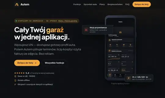 Autem, mój projekt: pierwszy ekran strony