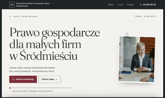 Kancelaria: pierwszy ekran strony