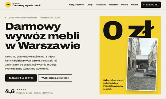Realizacja: Darmowy wywóz mebli: pierwszy ekran strony
