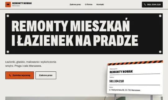Firma remontowa: pierwszy ekran strony