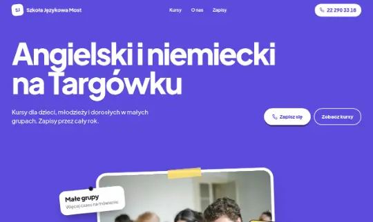 Szkoła językowa: pierwszy ekran strony