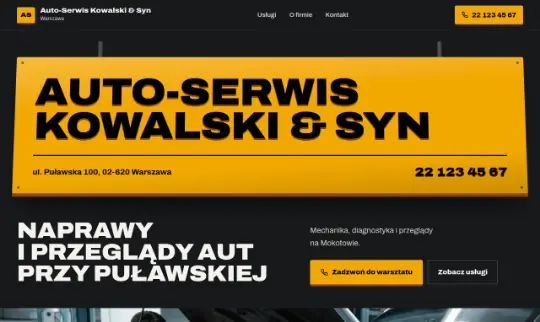 Warsztat samochodowy: pierwszy ekran strony