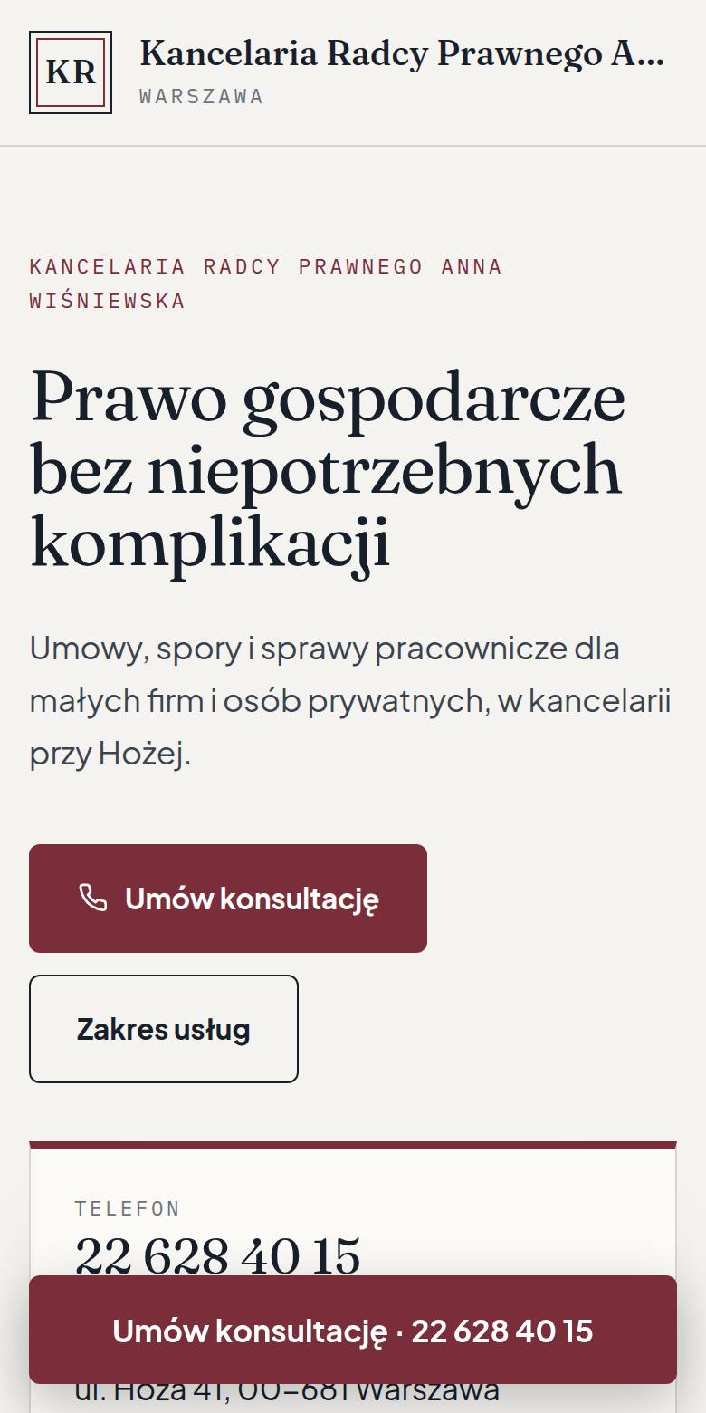 Przykładowy podgląd strony dla branży: kancelarie i biura (dane fikcyjne)