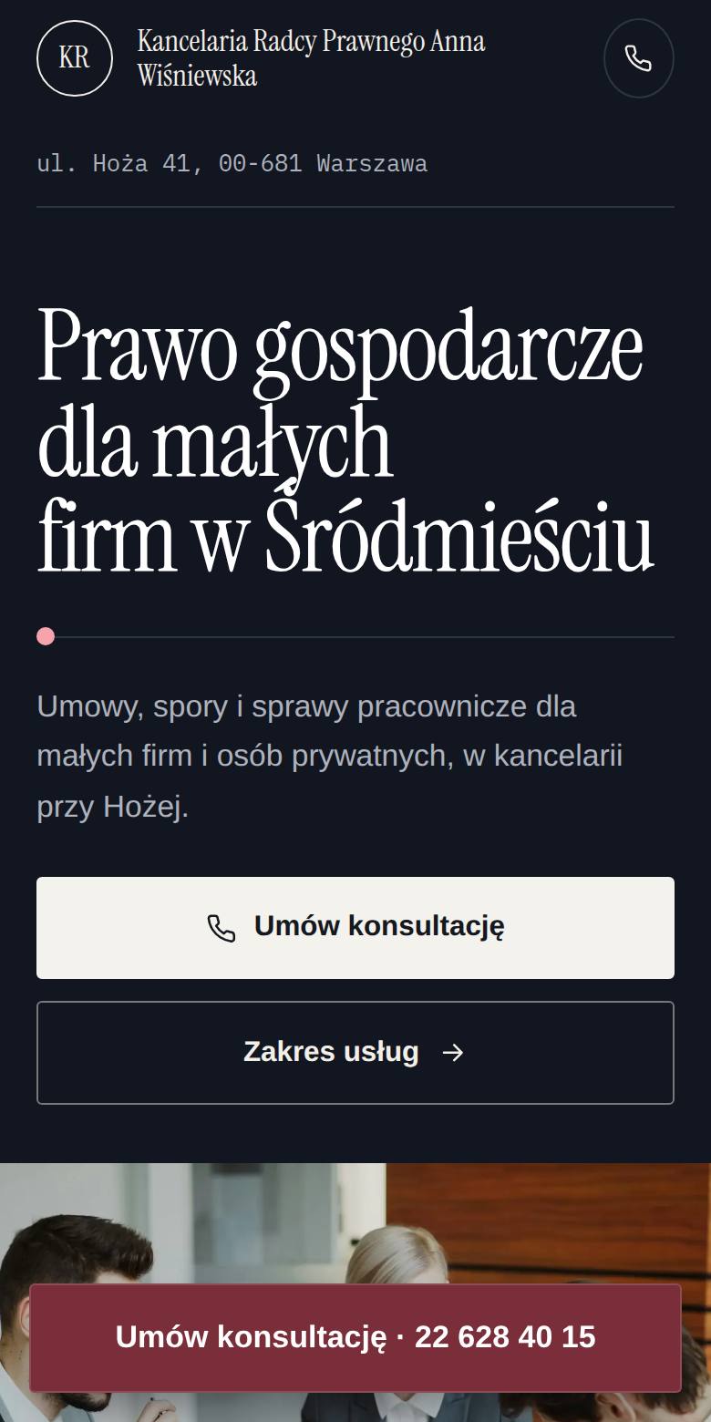 Przykładowy podgląd strony dla branży: kancelarie i biura (dane fikcyjne)