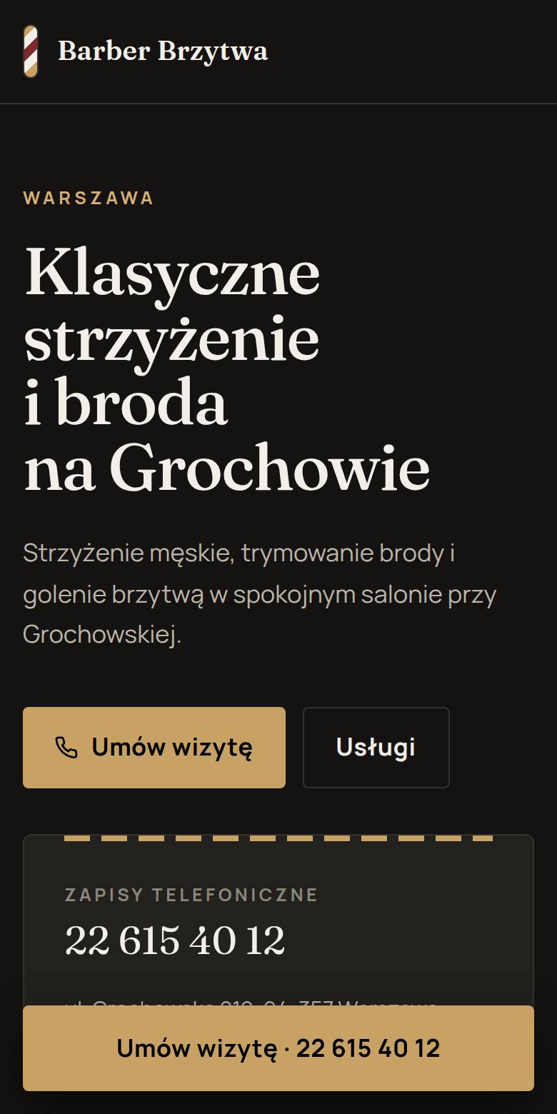 Przykładowy podgląd strony dla branży: fryzjerzy i barberzy (dane fikcyjne)