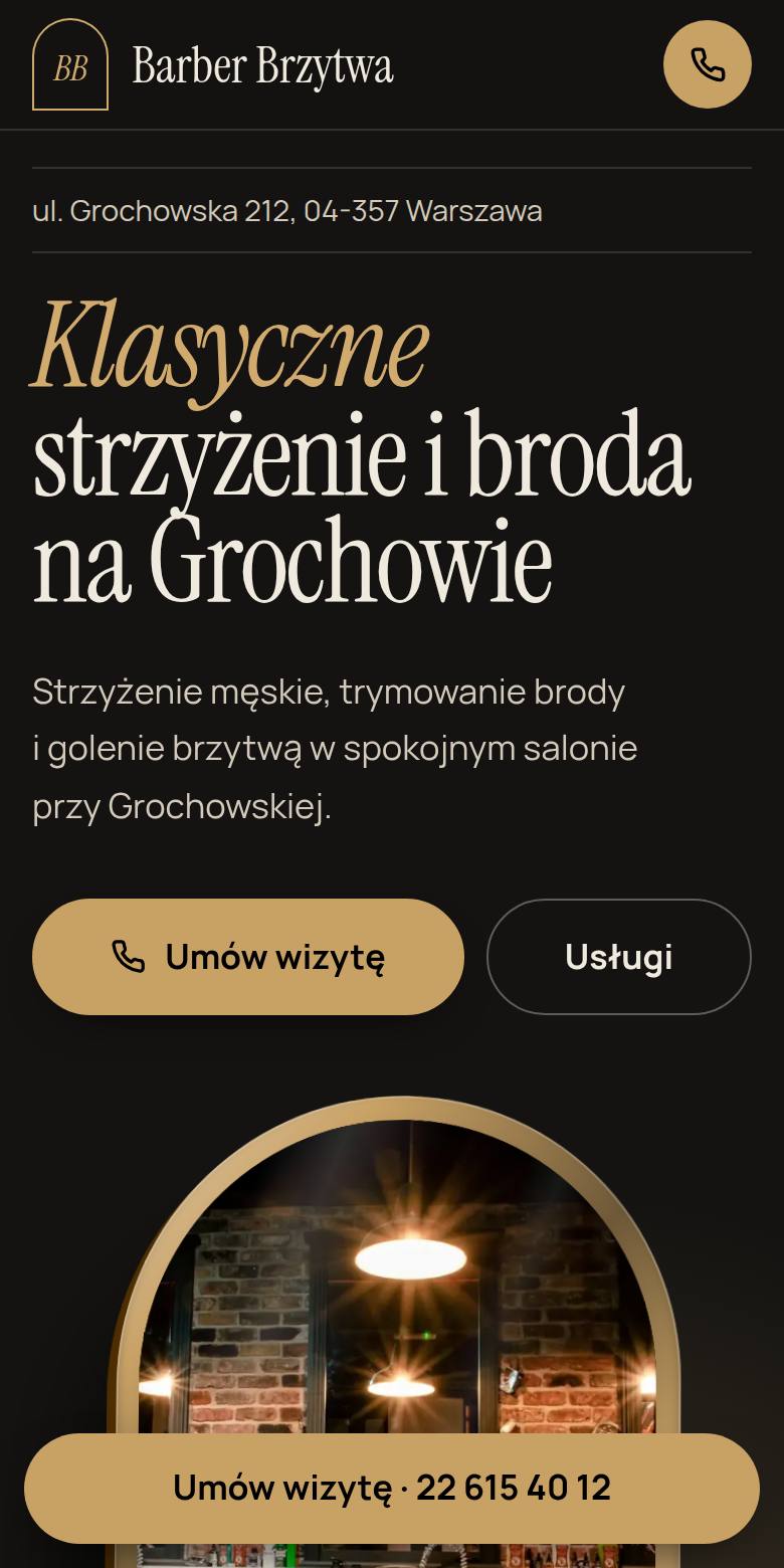 Przykładowy podgląd strony dla branży: fryzjerzy i barberzy (dane fikcyjne)