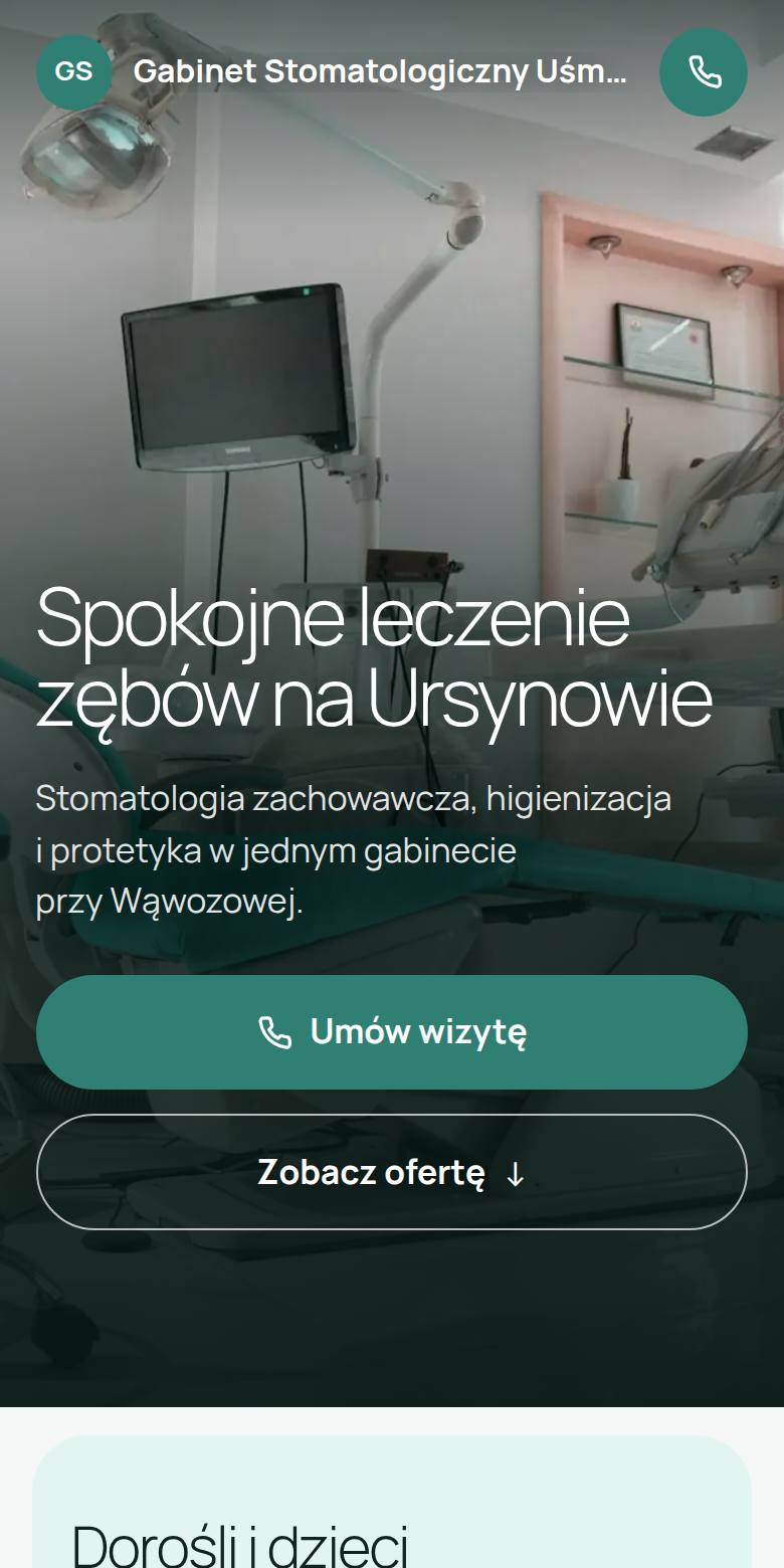 Przykładowy podgląd strony dla branży: gabinety (dane fikcyjne)