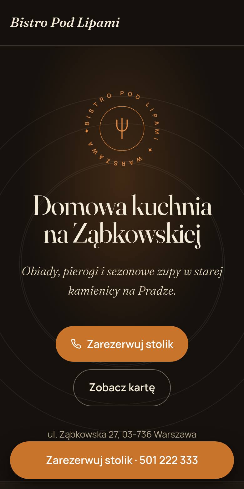 Przykładowy podgląd strony dla branży: restauracje i kawiarnie (dane fikcyjne)