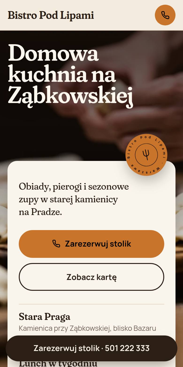 Przykładowy podgląd strony dla branży: restauracje i kawiarnie (dane fikcyjne)
