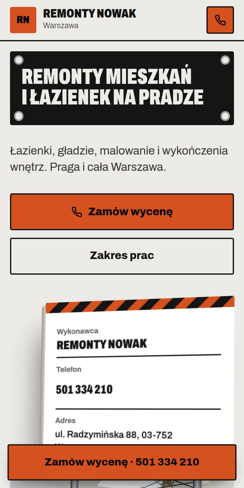 Przykładowy podgląd strony dla branży: firmy remontowe i budowlane (dane fikcyjne)