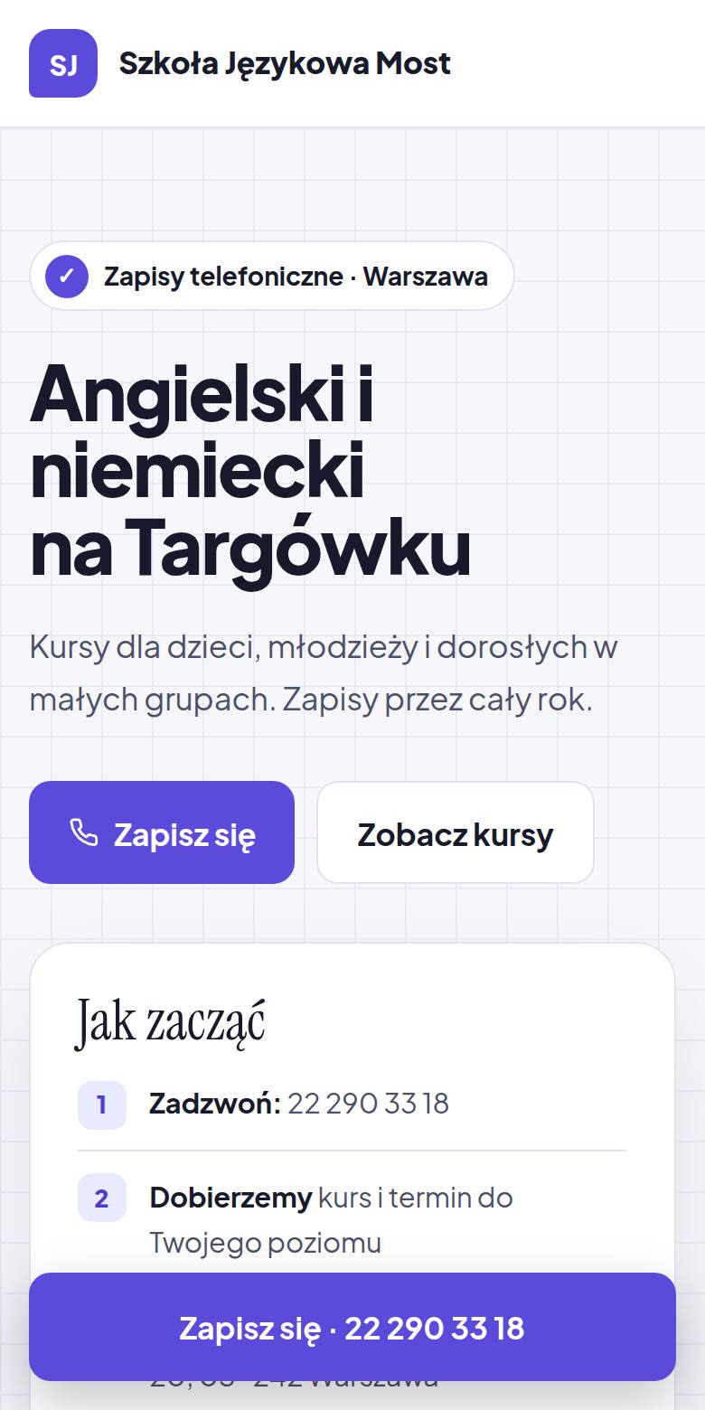 Przykładowy podgląd strony dla branży: szkoły i kursy (dane fikcyjne)