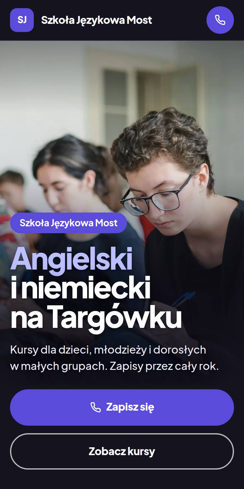 Przykładowy podgląd strony dla branży: szkoły i kursy (dane fikcyjne)
