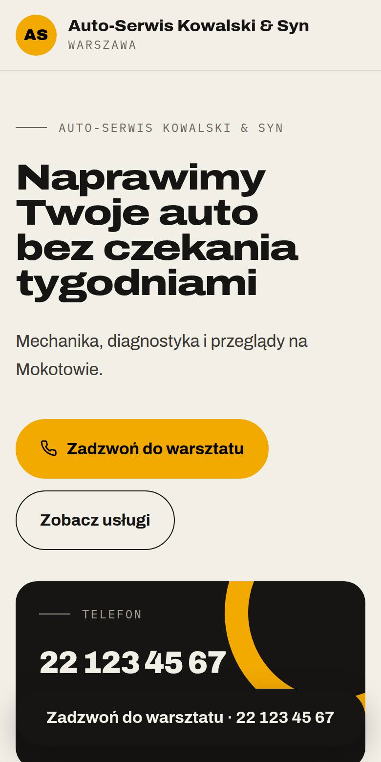 Przykładowy podgląd strony dla branży: usługi lokalne (dane fikcyjne)