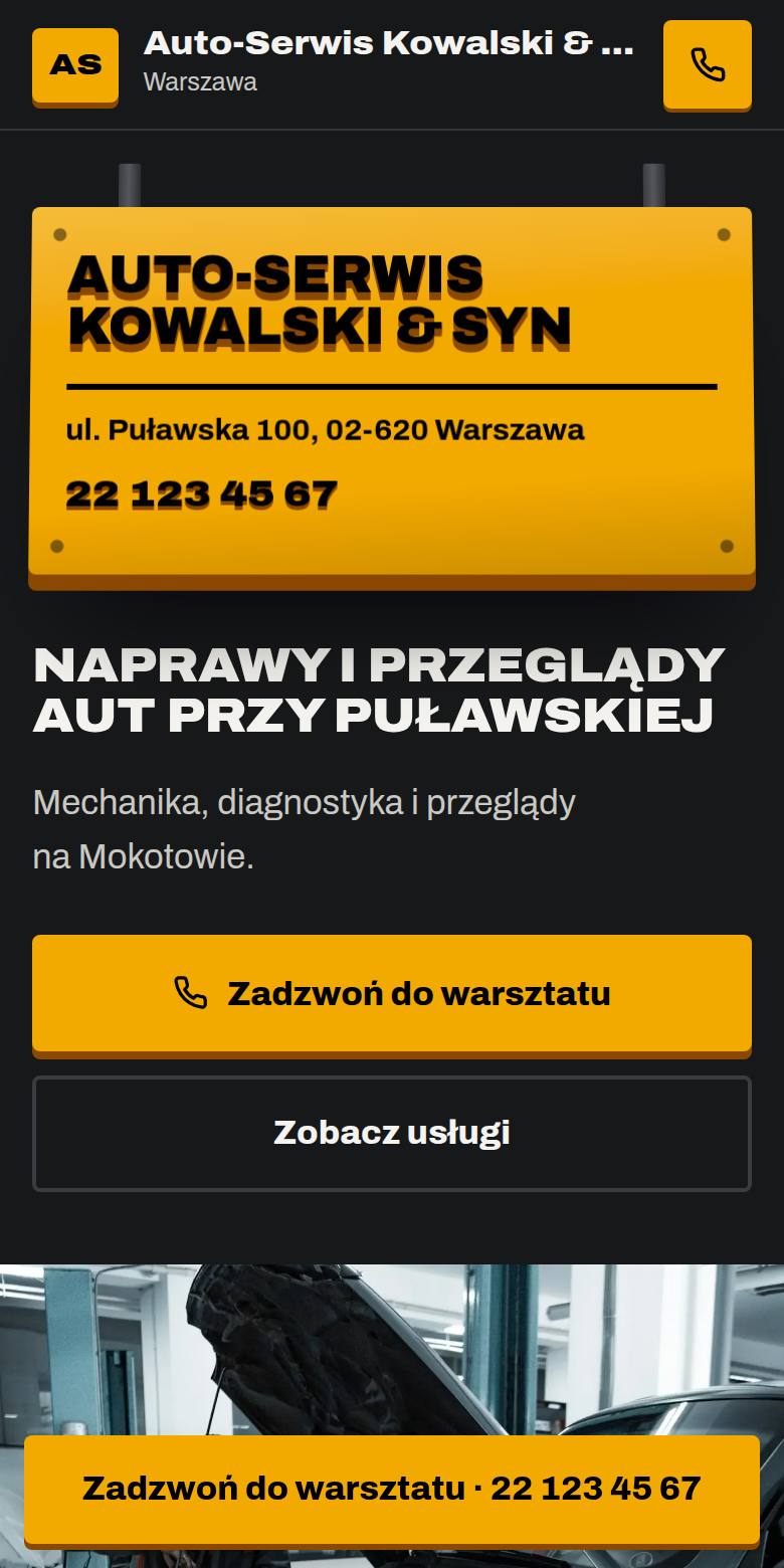 Przykładowy podgląd strony dla branży: usługi lokalne (dane fikcyjne)
