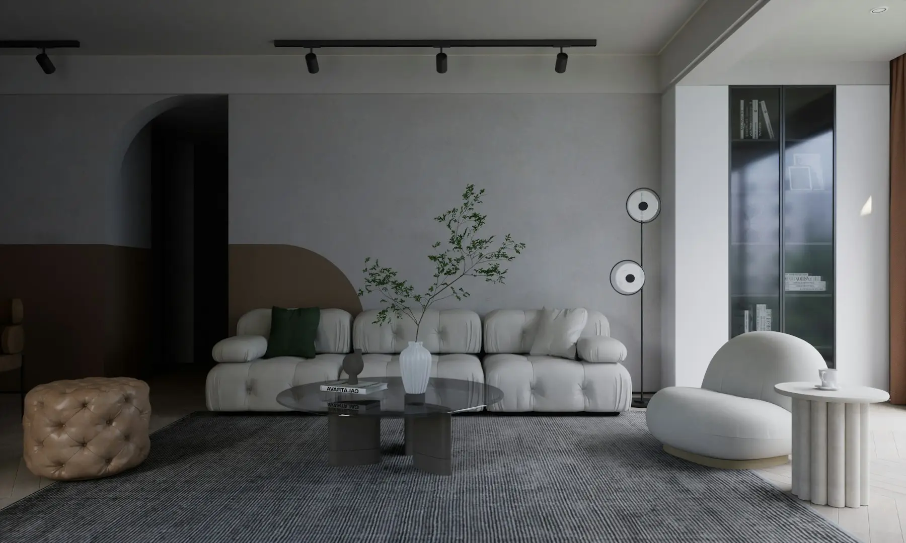 Jasny salon z modułową sofą